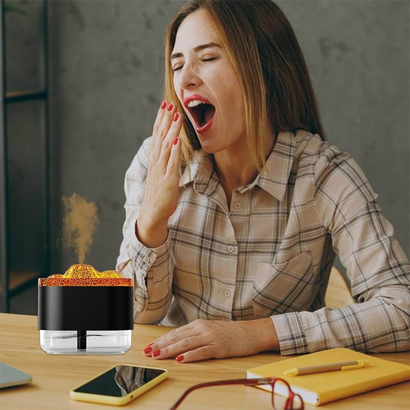 Picture of 300ML 7 Colorful Lights Volcano Flame Diffuser Volcano Humidifier Diffuser Essential Oils Mini USB-Powered Aromatherapy & Air Purifier for Car, Office, Home