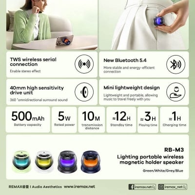 Picture of Remax Popular Bluetooth Small Speaker, Magnetic Light Speaker Portable with Bracket Desktop Home