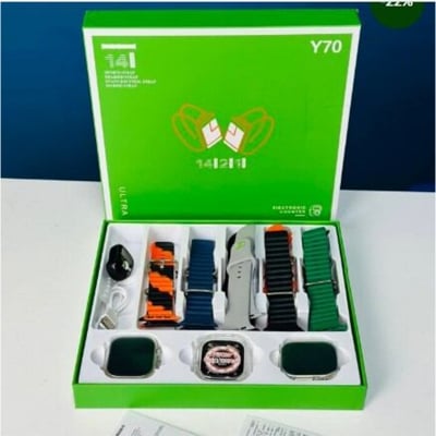Picture of Y70 Ultra Couple Smartwatch with 13 Straps, 2 Watch And 1 Tasbi Watch-Black