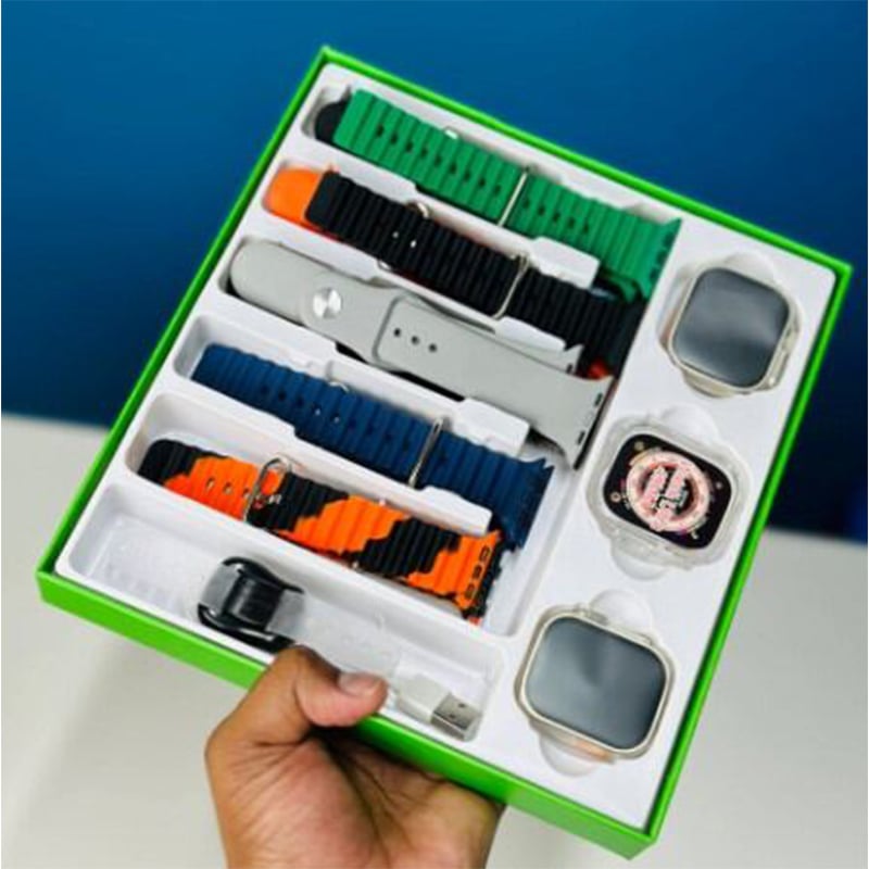 Picture of Y70 Ultra Couple Smartwatch with 13 Straps, 2 Watch And 1 Tasbi Watch-Black
