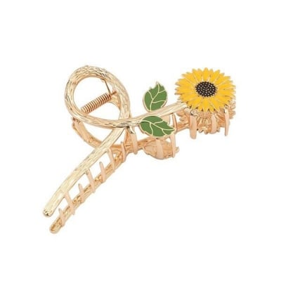 Picture of Korean-Style Sunflower Flower Alloy Hair Claw Clip – Exquisite Sweet Floral Shark Clip, Elegant & Versatile Hair Accessory for Women & Girls
