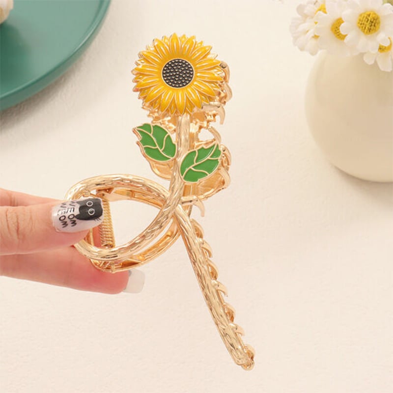 Picture of Korean-Style Sunflower Flower Alloy Hair Claw Clip – Exquisite Sweet Floral Shark Clip, Elegant & Versatile Hair Accessory for Women & Girls