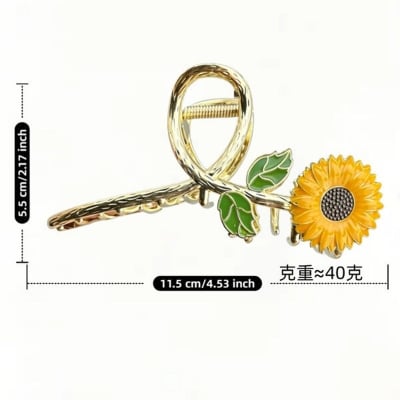 Picture of Korean-Style Sunflower Flower Alloy Hair Claw Clip – Exquisite Sweet Floral Shark Clip, Elegant & Versatile Hair Accessory for Women & Girls