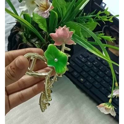 Picture of Grab clip Korean version new high-end sense back of the head coil hair clip plant spring and summer shark clip- lotus flower