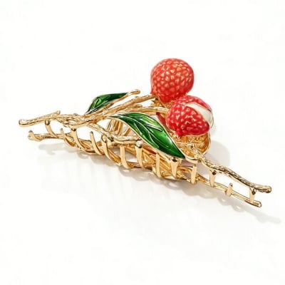 Picture of Fashion Oil-Drip Lychee Hair Clip, Exquisite and Elegant Versatile Fruit Claw Clip, Vintage Women's Hair Accessory-Lychee