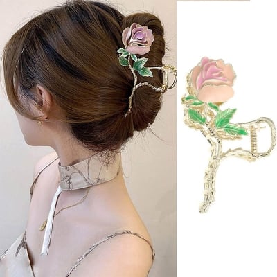 Picture of Women's Fresh and Sweet Elegant Rose Hair Grab Super Fairy Elegant All-match Hairpin Pastoral Style Golden Fashion Headwear-Rose Gold