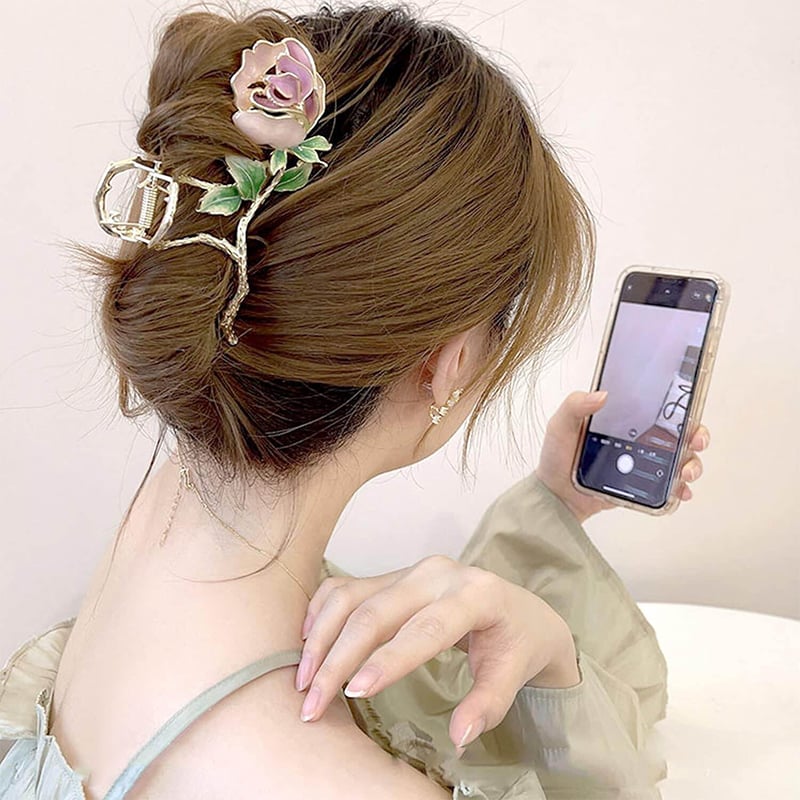 Picture of Women's Fresh and Sweet Elegant Rose Hair Grab Super Fairy Elegant All-match Hairpin Pastoral Style Golden Fashion Headwear-Rose Gold
