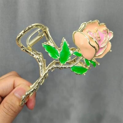 Picture of Women's Fresh and Sweet Elegant Rose Hair Grab Super Fairy Elegant All-match Hairpin Pastoral Style Golden Fashion Headwear-Rose Gold