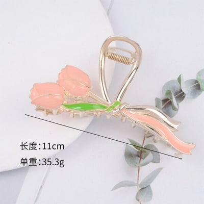 Picture of Tulip Metal Flower Grab Clip Temperament Girl's All-match Hair Shark Clip Super Fairy Hair Accessories-Tulip