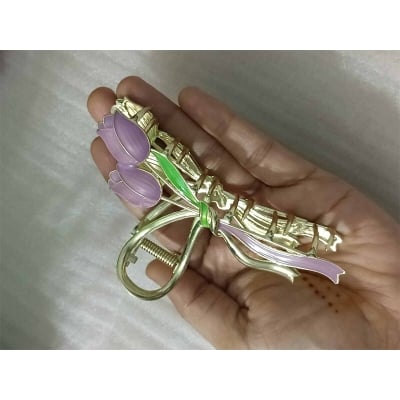 Picture of Tulip Metal Flower Grab Clip Temperament Girl's All-match Hair Shark Clip Super Fairy Hair Accessories-Tulip