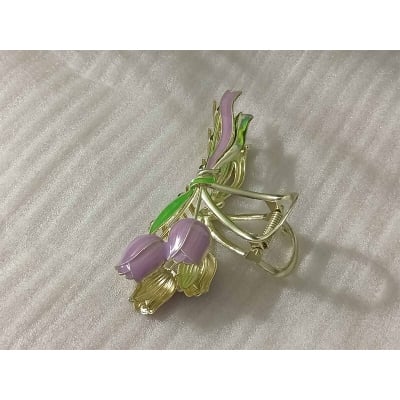 Picture of Tulip Metal Flower Grab Clip Temperament Girl's All-match Hair Shark Clip Super Fairy Hair Accessories-Tulip
