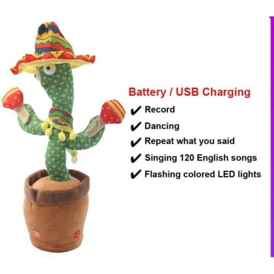 Picture of USB Dancing Cactus Cute Talking Toy Speak Doll Record Repeat Christmas Cactus Children Education Sing Songs Birthday Gift-Green