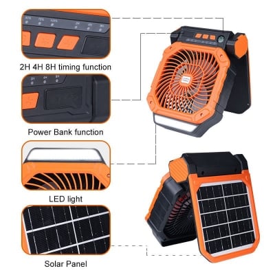 Picture of Solar Rechargeable Fan with built in Power Band and LED light| Model: X16Solar Rechargeable AC/DC Fan + Power Bank 7800mAh Battery | সোলার রিচার্জেবল মাল্টিফাংশন ফ্যান