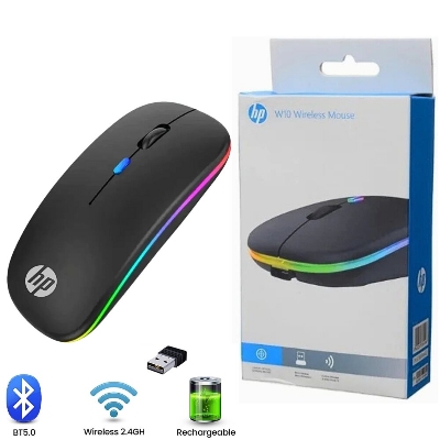 Picture of HP W10 RGB BLUETOOTH & WiRELESS MOUSE RECHARGEABLE TYPE-C Works With Laptop/PC/Desktop/Windows/MAC/Android  with 1 year warranty - Black