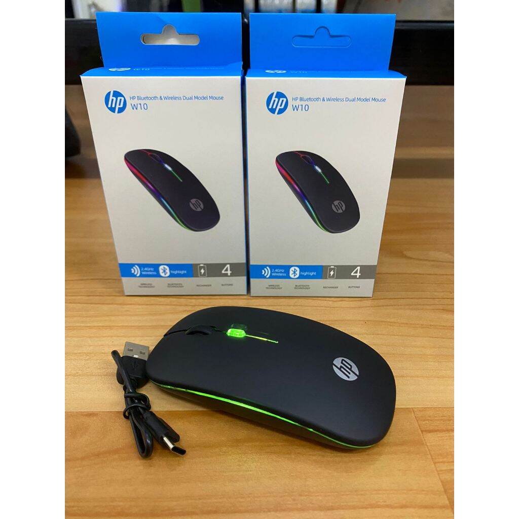 Picture of HP W10 RGB BLUETOOTH & WiRELESS MOUSE RECHARGEABLE TYPE-C Works With Laptop/PC/Desktop/Windows/MAC/Android  with 1 year warranty - Black