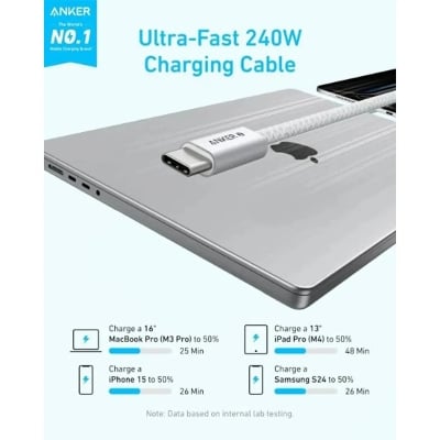 Picture of Anker Zolo 240W USB C to USB C Cable, Braided and Dirt-Free Type-C Fast Charging Cable