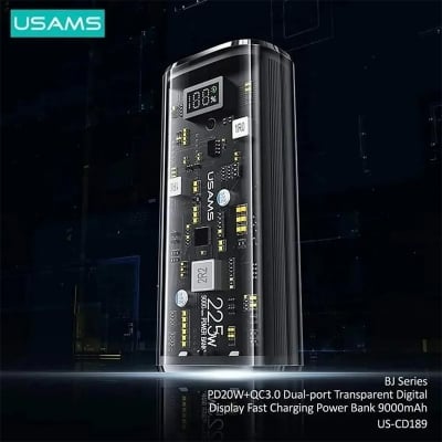 Picture of USAMS 9000mAh Transparent Digital Display Power Bank PD20W+QC3.0 Dual-port