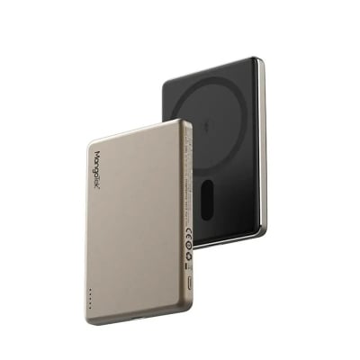 Picture of Mangotek Magnetic Wireless Charging Power Bank, 5000mAh Portable Travel Charger Battery 9mm Ultra Slim Wireless Powerbank