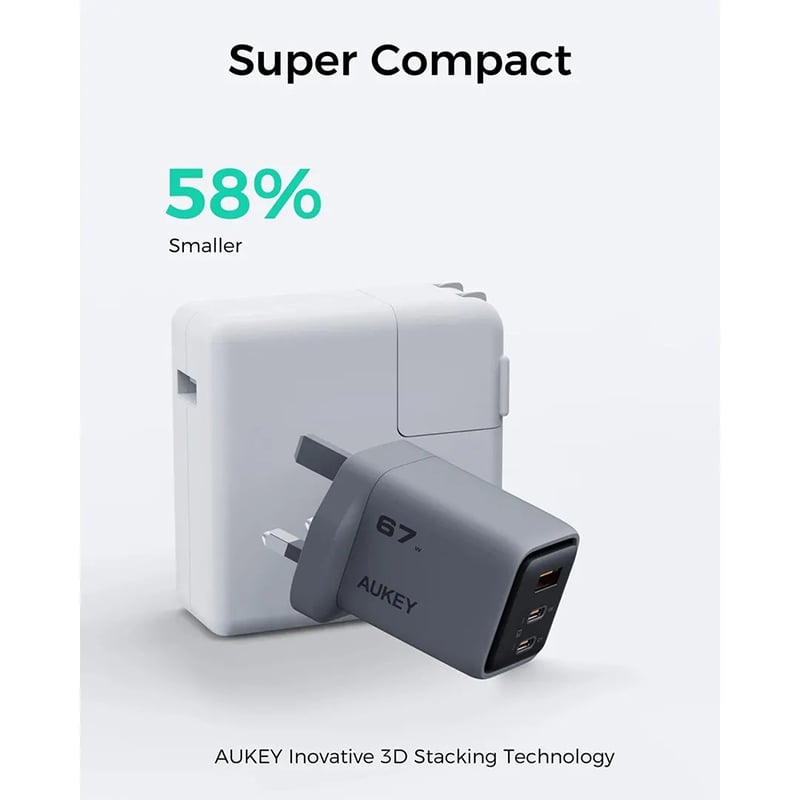 Picture of AUKEY PA-C3 Comet Mix 3 67W PD 3-Port GaN Wall Charger with PPS