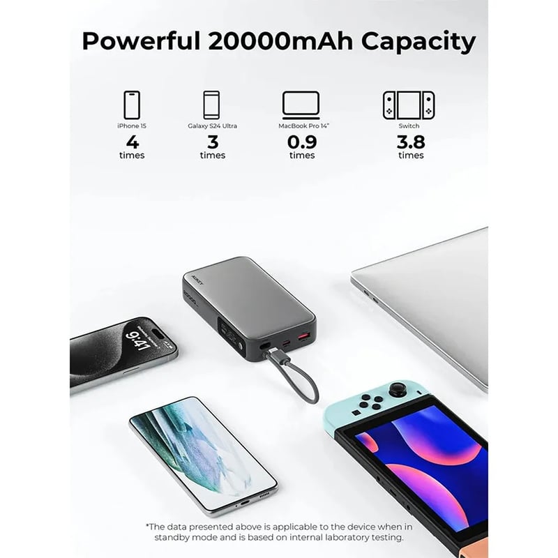 Picture of AUKEY Spark Sling 20000 Compact Fast Charging Power Bank with Built-in USB-C Cable