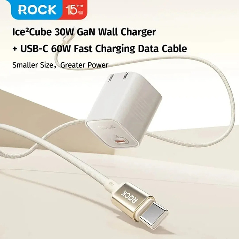 Picture of ROCK Ice²Cube 30W GaN Wall Charger USB-C 60W Bundle