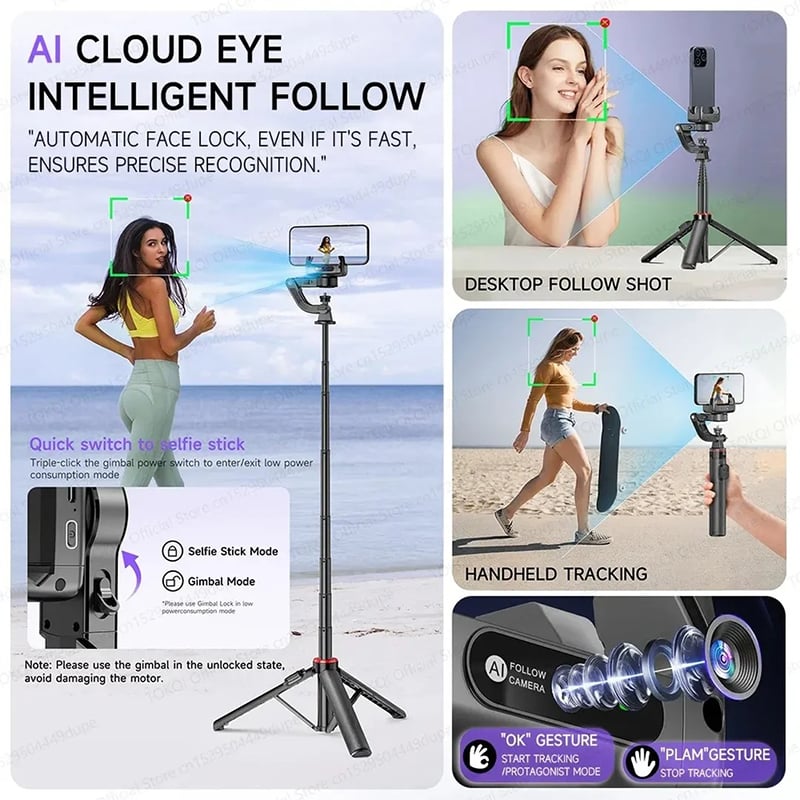 Picture of C22 AI Face Tracking Extended Selfie Stick Tripod Multi-Function Stabilizer