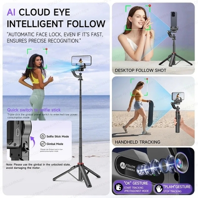 Picture of C22 AI Face Tracking Extended Selfie Stick Tripod Multi-Function Stabilizer