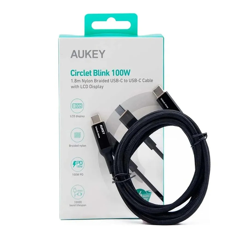 Picture of aukey-cb-mcc101-circlet-blink-100w-nylon-braided-usb-c-to-c-cable-with-lcd-display