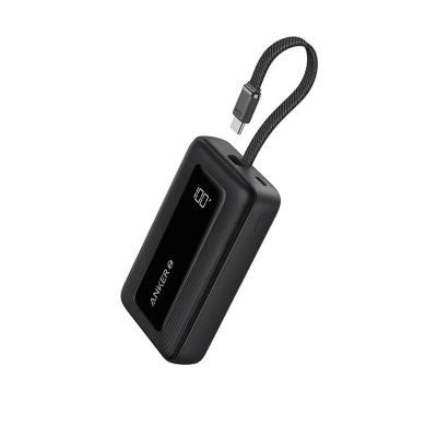 Picture of Anker Zolo Power Bank (10K, 30W) with a 5.4-inch (13.7 cm) built-in USB-C cable.