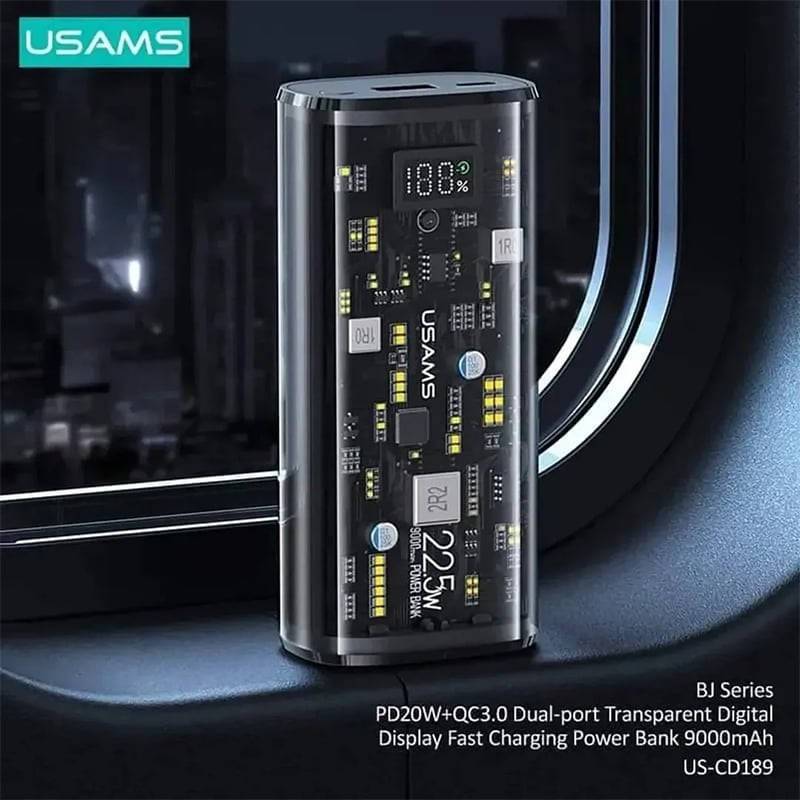 Picture of USAMS 9000mAh Transparent Digital Display Power Bank PD20W+QC3.0 Dual-port