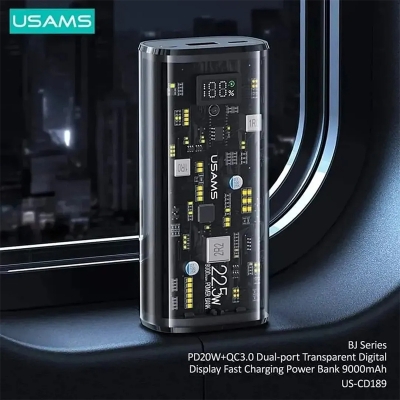 Picture of USAMS 9000mAh Transparent Digital Display Power Bank PD20W+QC3.0 Dual-port