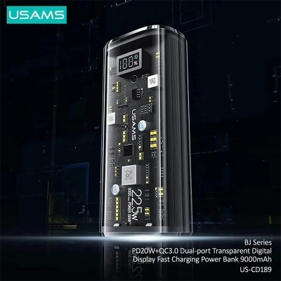 Picture of USAMS 9000mAh Transparent Digital Display Power Bank PD20W+QC3.0 Dual-port
