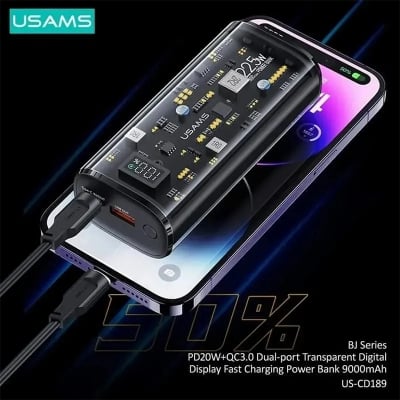 Picture of USAMS 9000mAh Transparent Digital Display Power Bank PD20W+QC3.0 Dual-port