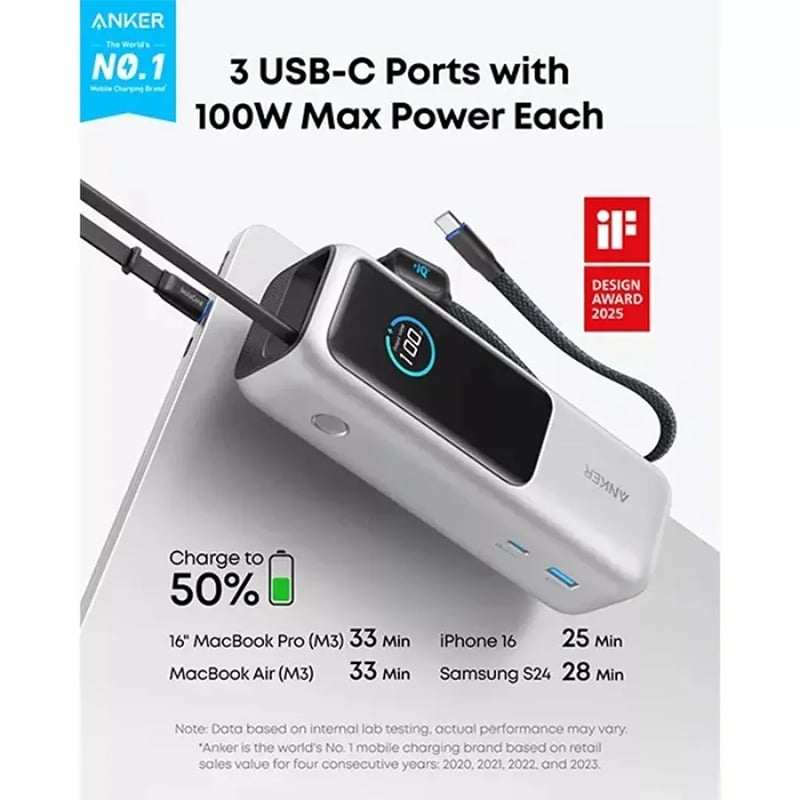 Picture of Anker Zolo 165W Laptop Power Bank 25K mAh with Smart Display (A1695)