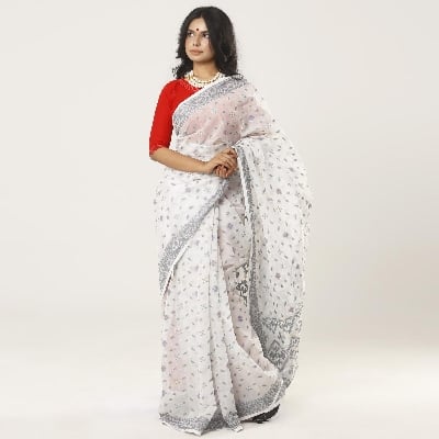 Picture of Off White Color Full Cotton Jamdani Saree For Women