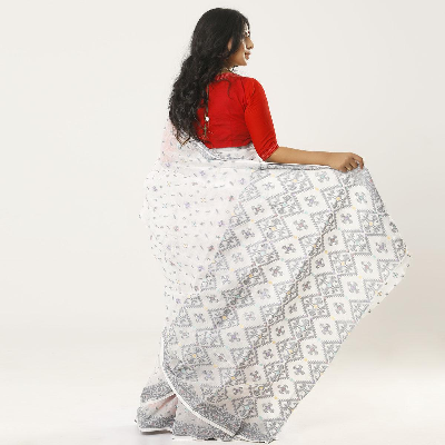 Picture of Off White Color Full Cotton Jamdani Saree For Women