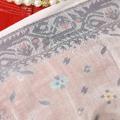 Picture of Off White Color Full Cotton Jamdani Saree For Women