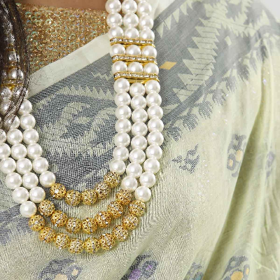 Picture of Yellow Green Color Full Cotton Jamdani Saree For Women