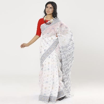Picture of White Color Full Cotton Jamdani Saree For Women