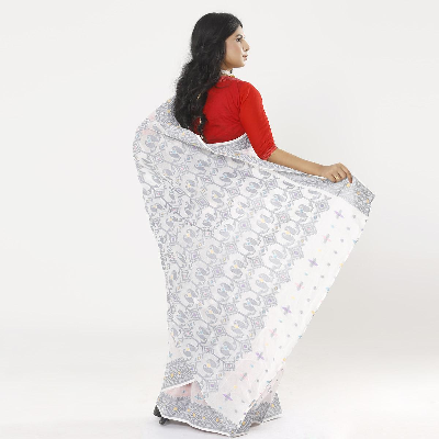 Picture of White Color Full Cotton Jamdani Saree For Women