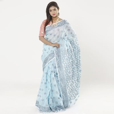 Picture of Sail Color Full Cotton Jamdani Saree For Women