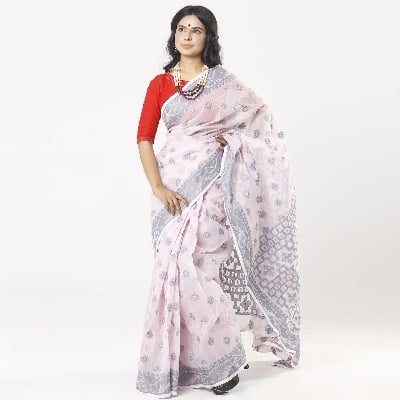Picture of Fair Pink Color Full Cotton Jamdani Saree For Women