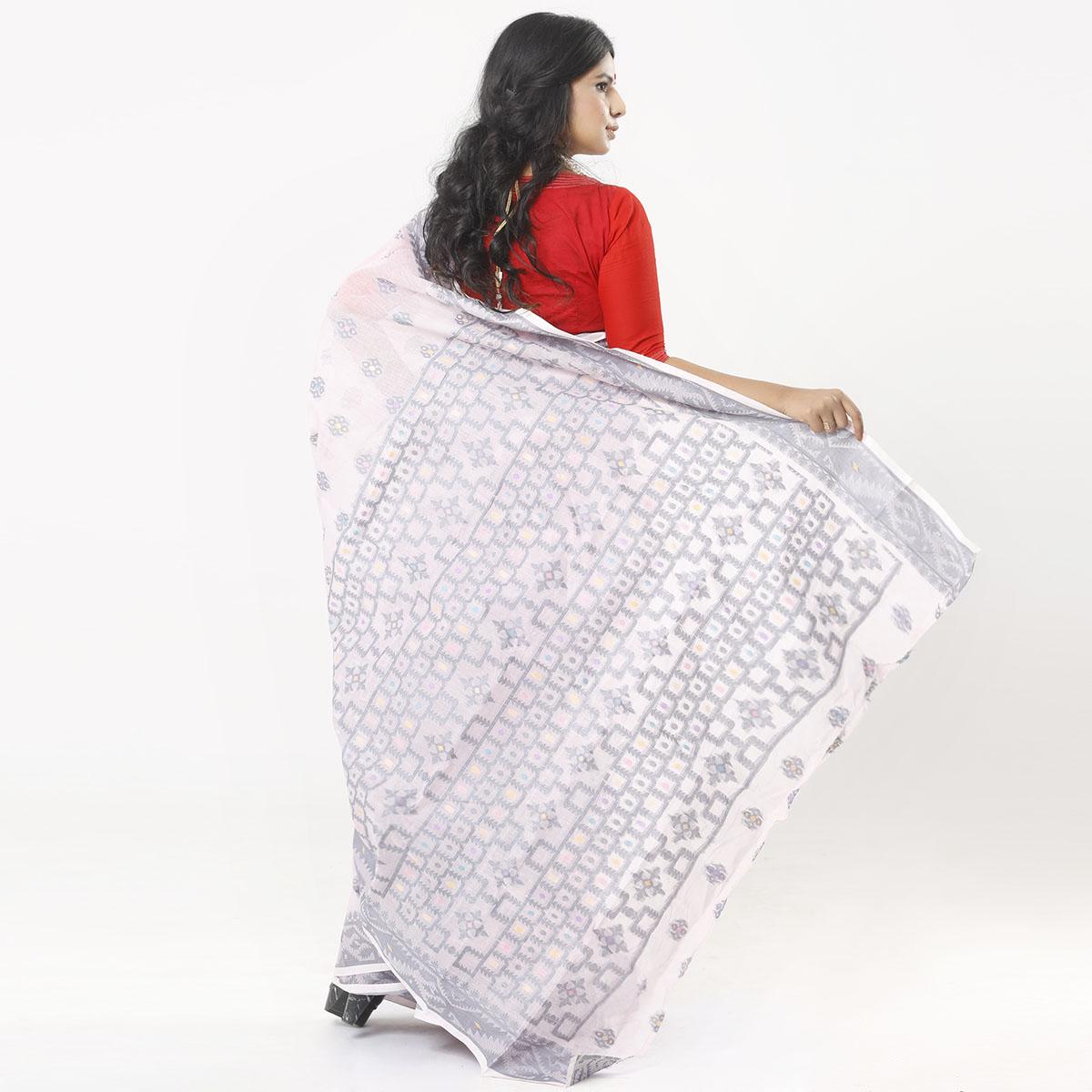 Picture of Fair Pink Color Full Cotton Jamdani Saree For Women