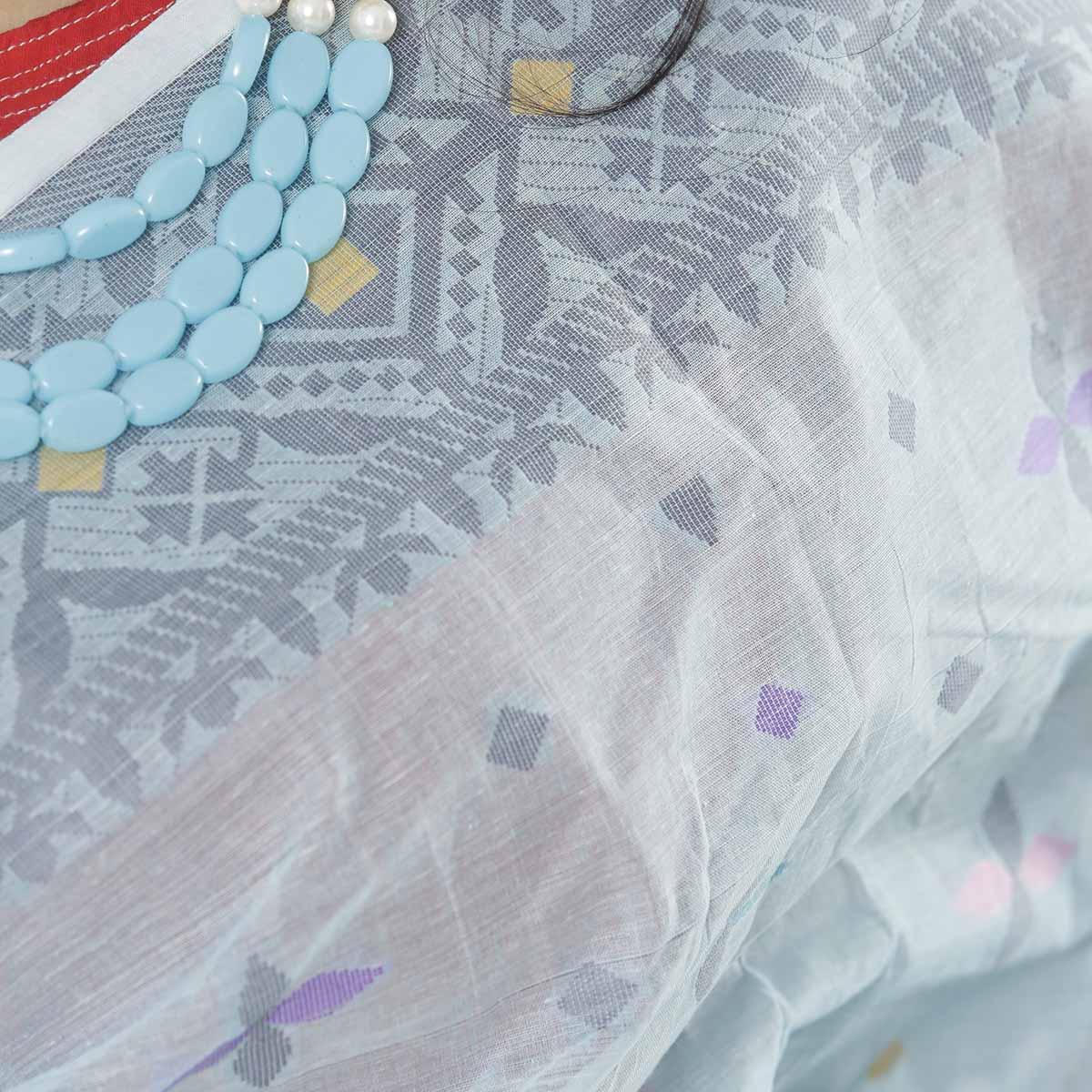 Picture of Sky Blue Color Full Cotton Jamdani Saree For Women