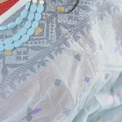 Picture of Sky Blue Color Full Cotton Jamdani Saree For Women