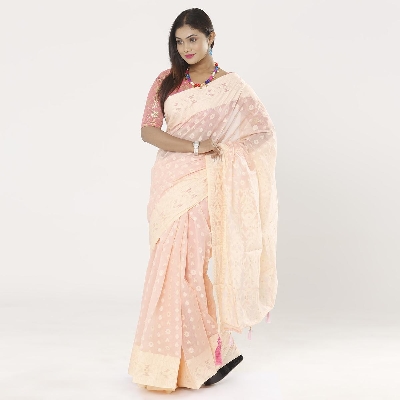 Picture of Lavender Pink Color Cotton Jamdani Saree For Women