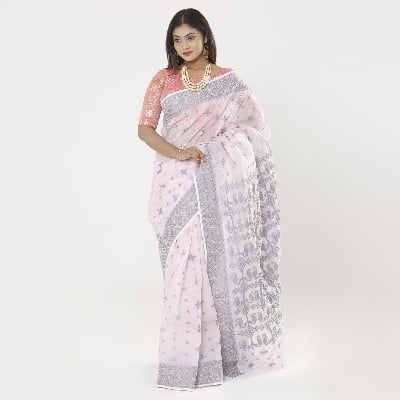 Picture of Prim Color Full Cotton Jamdani Saree For Women