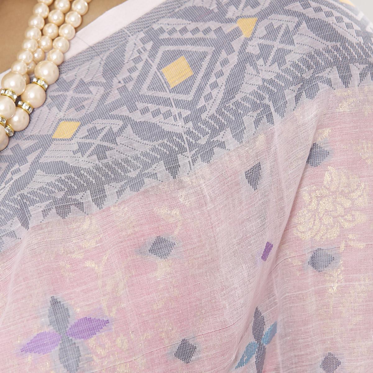 Picture of Prim Color Full Cotton Jamdani Saree For Women
