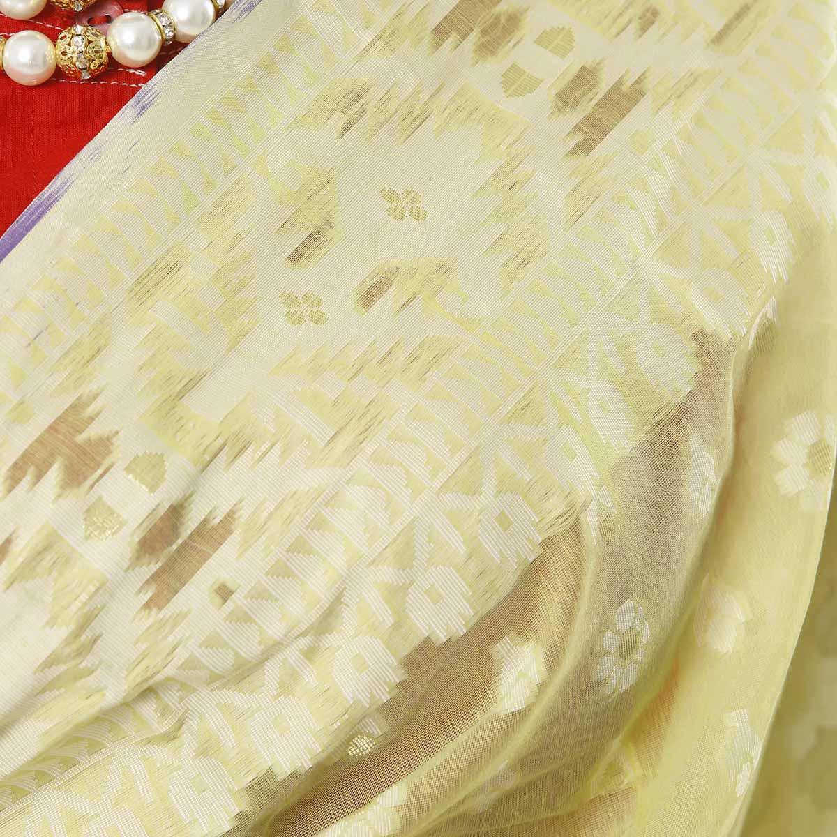 Picture of Pearls & Tassel Work Wild Willow Color Cotton Jamdani Saree For Women