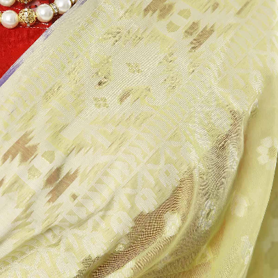 Picture of Pearls & Tassel Work Wild Willow Color Cotton Jamdani Saree For Women